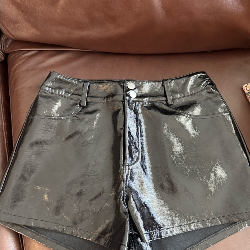 Le Lis Shiny Black High Waist Shorts